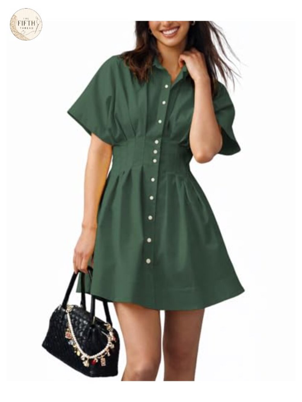 Chic Button Down Short Sleeve Mini Shirt Dress for Women, Collared A-Line,